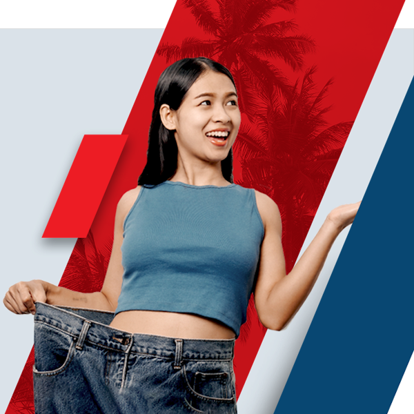 Mini gastric bypass patient showing off weight loss